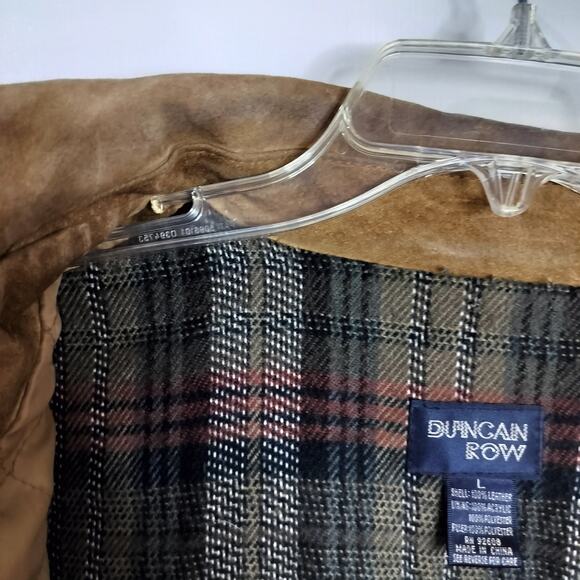 M788) Vintage Duncan Row Large Tan Leather Bomber Plaid Lined Jacket - Picture 10 of 13